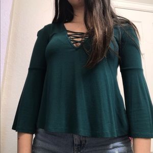 Forest Green Retro Bell Sleeve Top